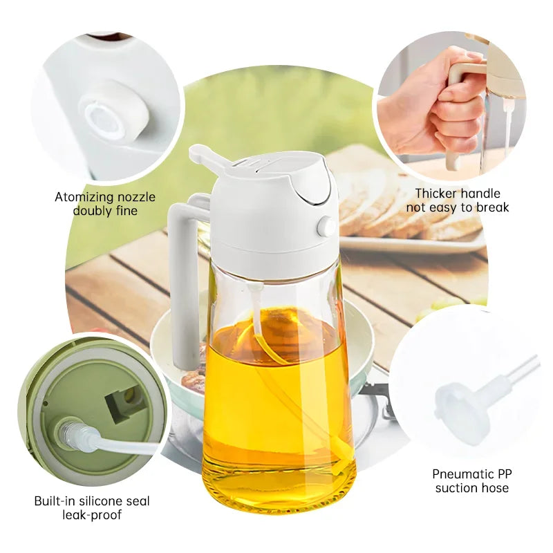 2-in-1 Oil Spray Bottle & Pour Dispenser – No-Leak Glass for Cooking, BBQ & Air Fryer