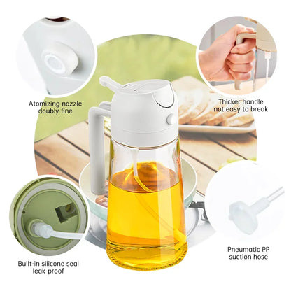 2-in-1 Oil Spray Bottle & Pour Dispenser – No-Leak Glass for Cooking, BBQ & Air Fryer