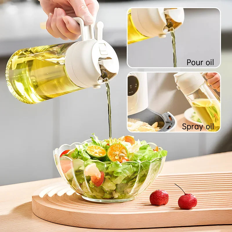 2-in-1 Oil Spray Bottle & Pour Dispenser – No-Leak Glass for Cooking, BBQ & Air Fryer